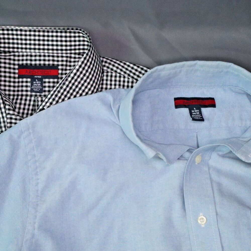 Architect Mens Button Down Shirt Set of 2 Size L Light Blue/Bl & Wh Check NEW